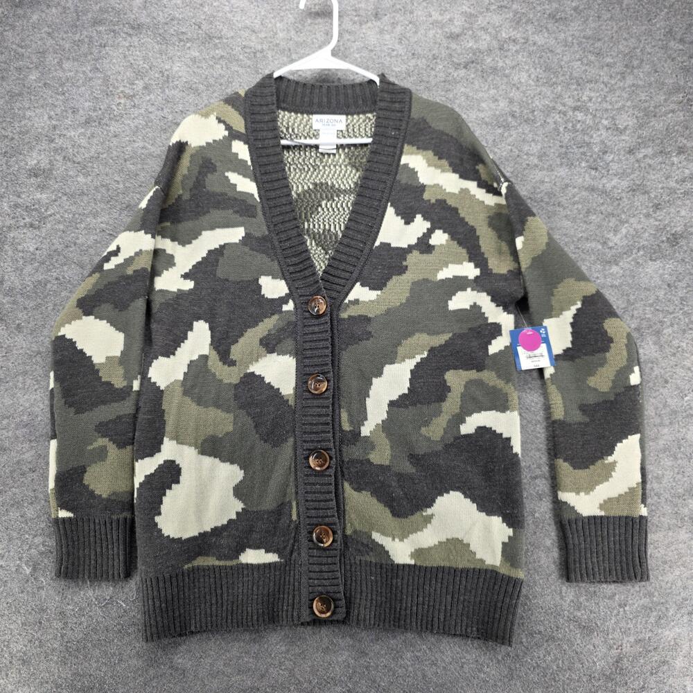 ARIZONA JEAN CO Sweater Cardigan Womens M Green Camouflage Collarless Button